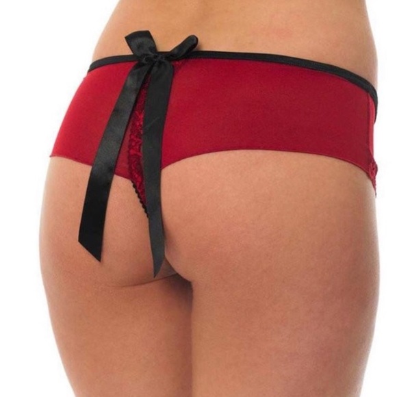 BLUEBELLA Eloise Brazilian Satin Bows Chiffon & Lace Thong Panties US Sz L‎ NWT - Picture 1 of 16
